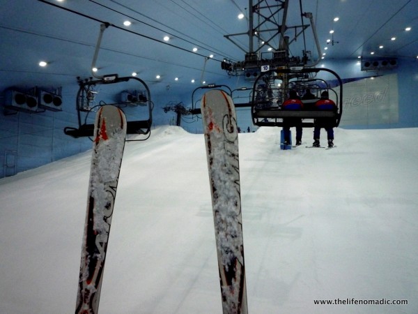 On the lift at Ski Dubai.